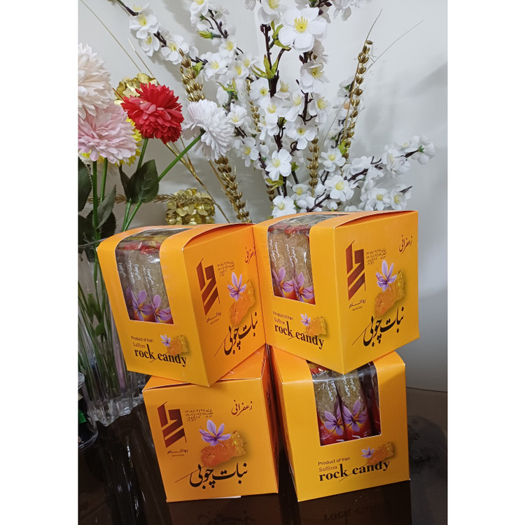 پک پذیرایی و سوغات نبات چوبی زعفرانی روکش دار