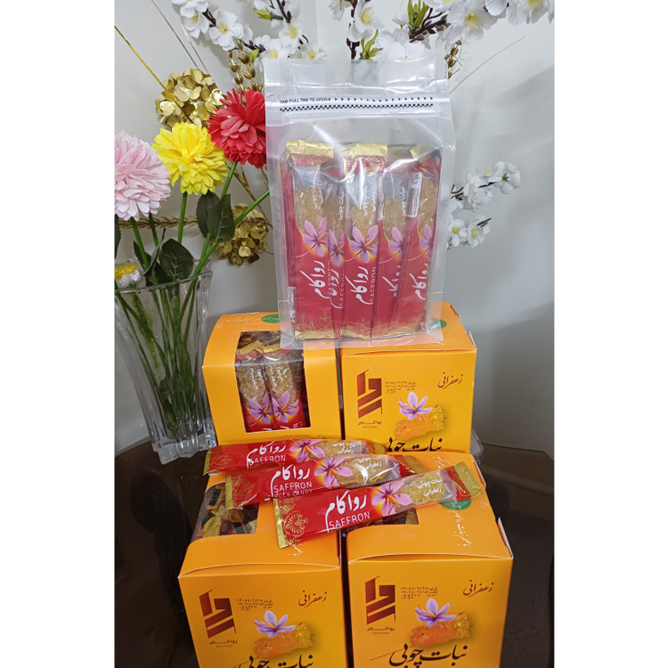 پک پذیرایی و سوغات نبات چوبی زعفرانی روکش دار