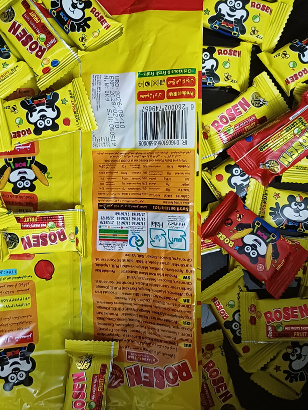 لواشک پذیرایی ممتاز ROSEN طرح خرسی ، لواشک لایه ای با طعم طبیعی میوه ، ترکیبی از طعم های هلو زردآلو ،پرتقال،انار و آلبالو
